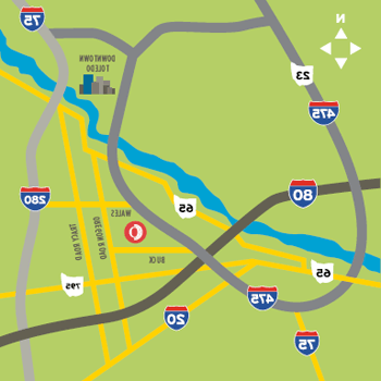 overview of Toledo-area Campus and expressways